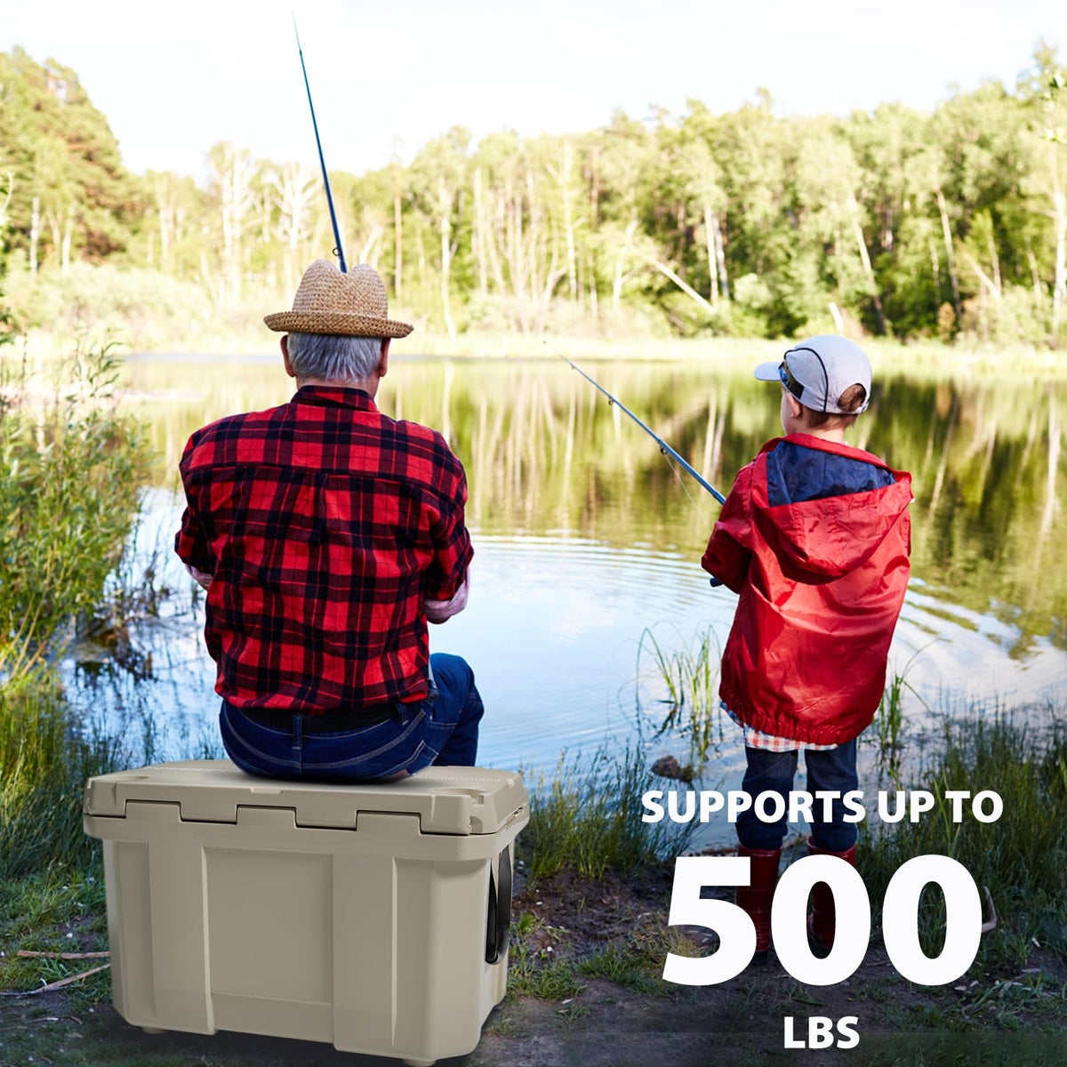 60 Quart Hard Cooler, Insulated Ice Chest Box Holds Ice for up to 6 Days, Portable Cooler with Nylon Rope Handles, Cup Holders, Double Latches for Camping Drink, Beach, Picnic, Fishing, Boat, Barbecue