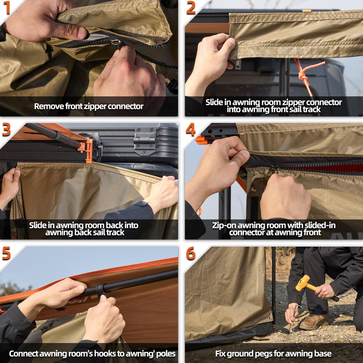 ALL-TOP Awning Room with Floor 6.6' x 8.2' Rip-Stop 210D Oxford Awning Tent with Bug-Resistance Mesh, Waterproof Sun Shelter for Overland, Camping(Room Only)