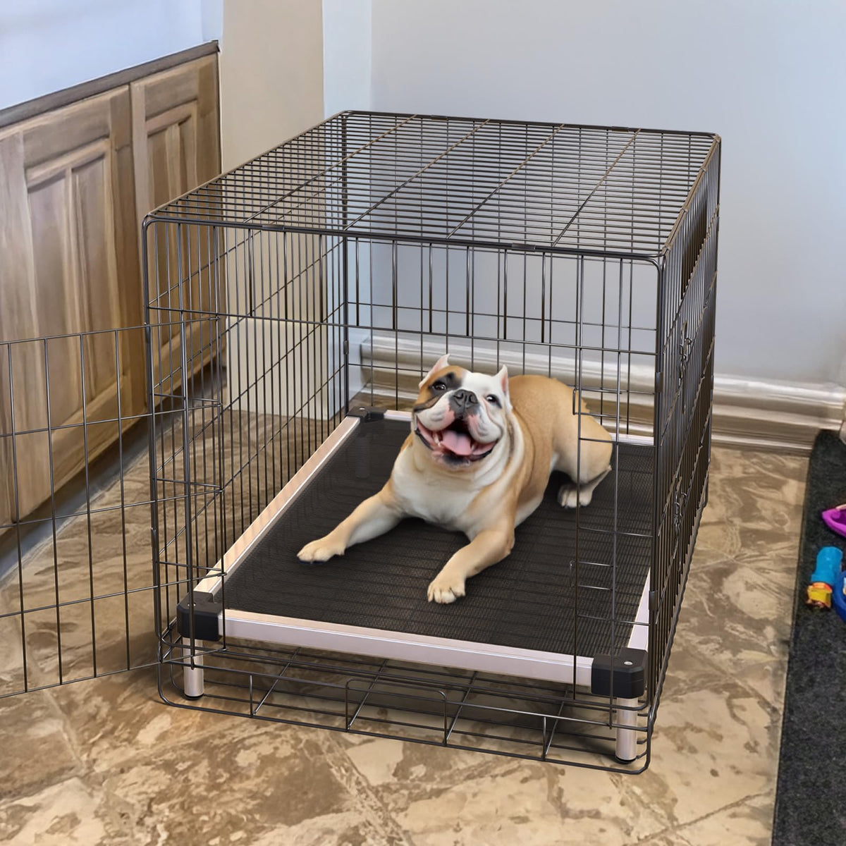 FXW TitanNest Chew-Proof Elevated Dog Bed, Raised Cot for Indoor/Outdoor/Camping Use, Durable & Waterproof Cooling Pet Bed for Small Dogs, 35.0" L x 22.0" W x 4.5" H, Black
