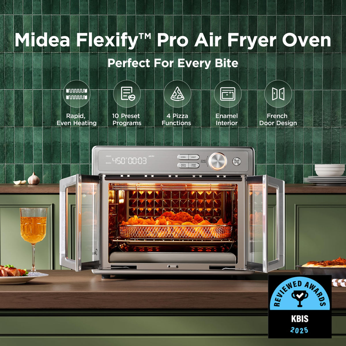 Midea Flexify Pro French Door Air Fryer Toaster Oven, Premium Cooking Experience with Precision Heat, Easy-Clean Enamel Interior & Modern Control, 26.4 QT