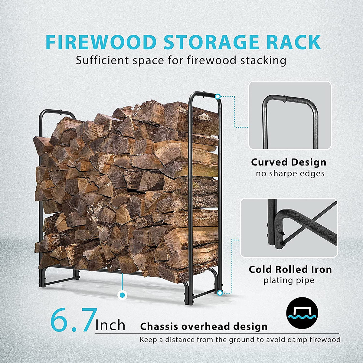 VIVOHOME 5ft Heavy Duty Indoor Outdoor Firewood Storage Log Rack 41 Inches Firewood Log Rack Hoop with Cover