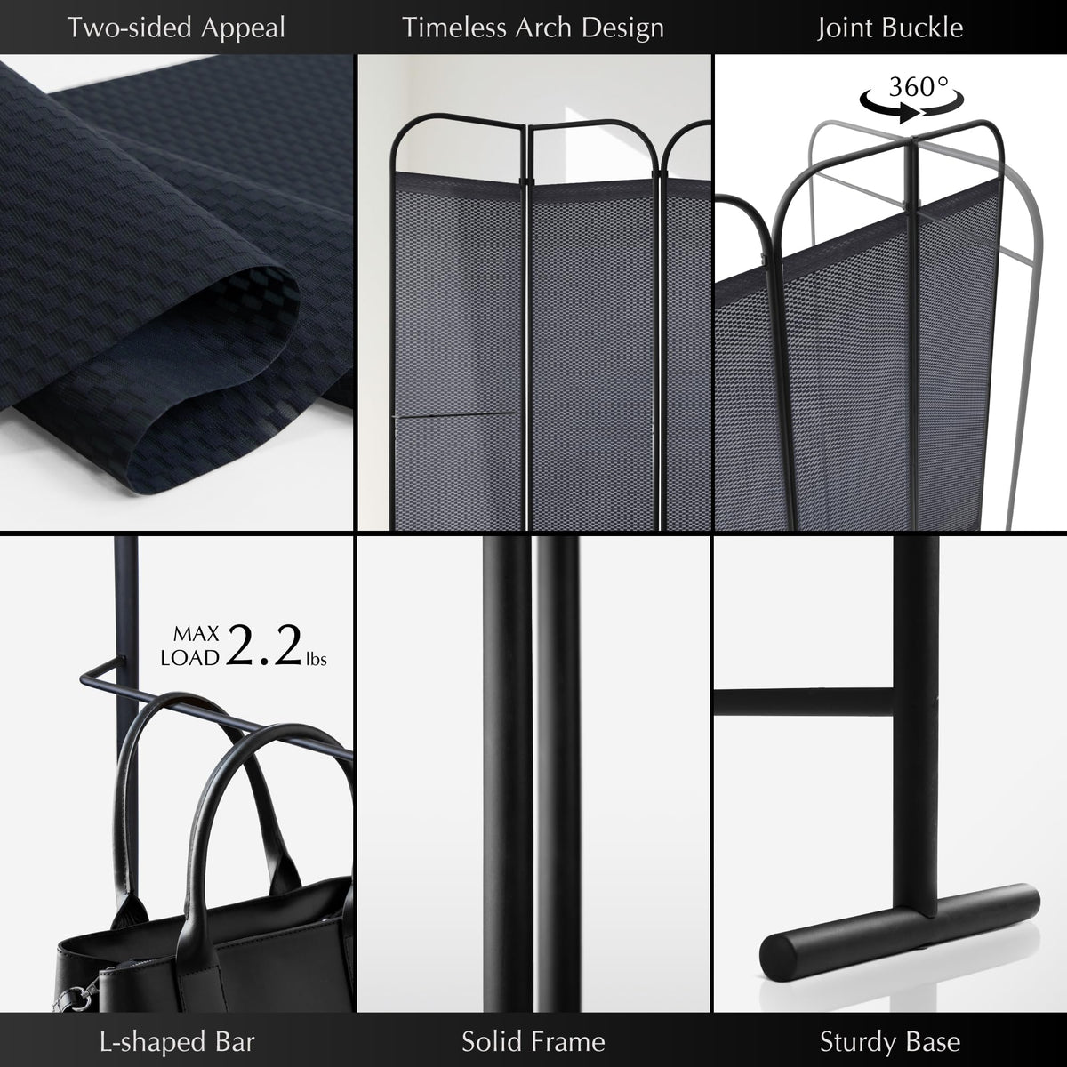 DECOLAB 4 Panel Room Divider Partition, Portable Folding Privacy Wall Panel, Home, Office, Studio, Bedroom, Light & Air Flow, 68" x 71", Knight