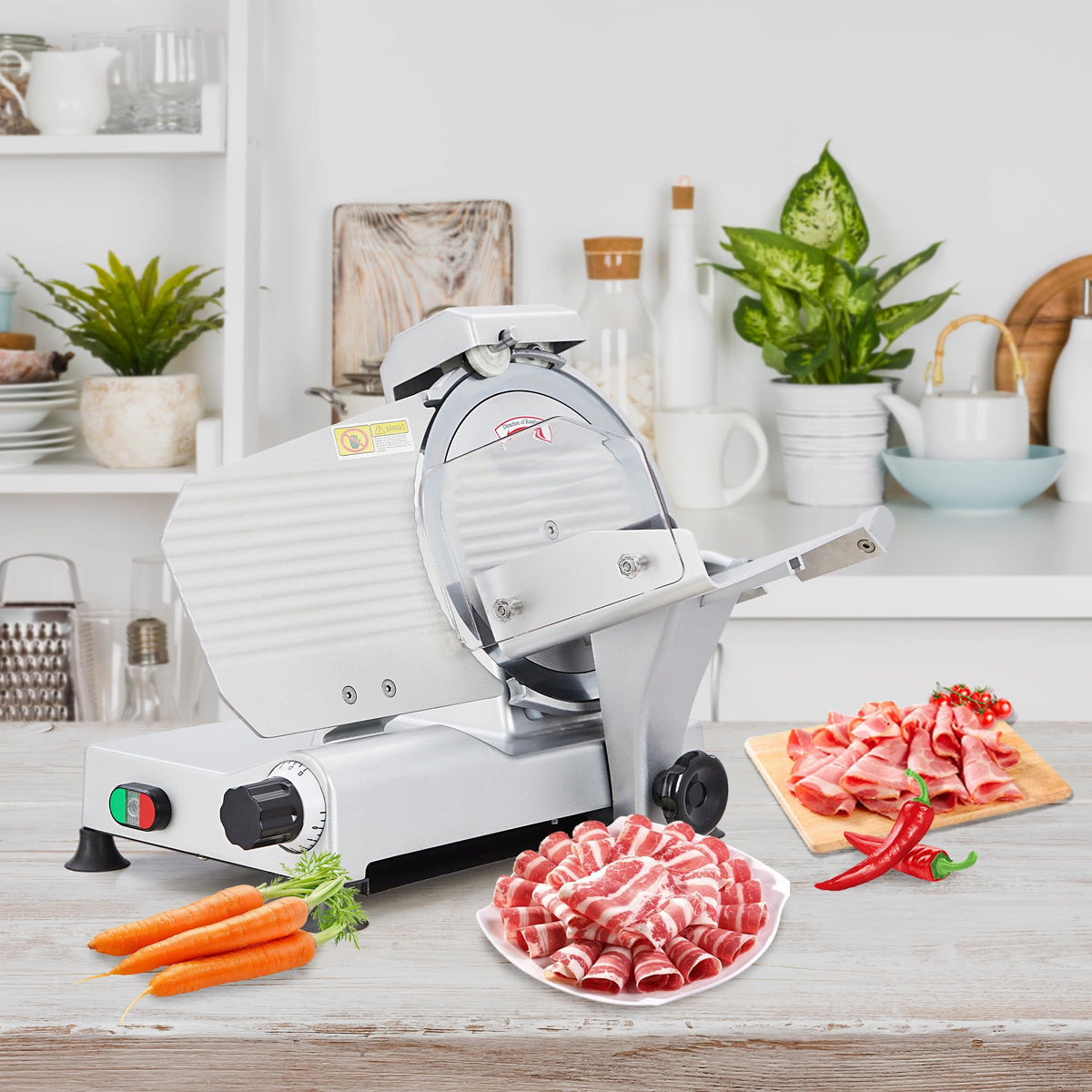10" Commercial Meat Slicer 550W Dual Motors, Adjustable Thickness 0-14mm, with Safety Blade Cover & Sharpener - for Deli, Restaurant, Home Kitchen Slicing Beef, Ham, Vegetables