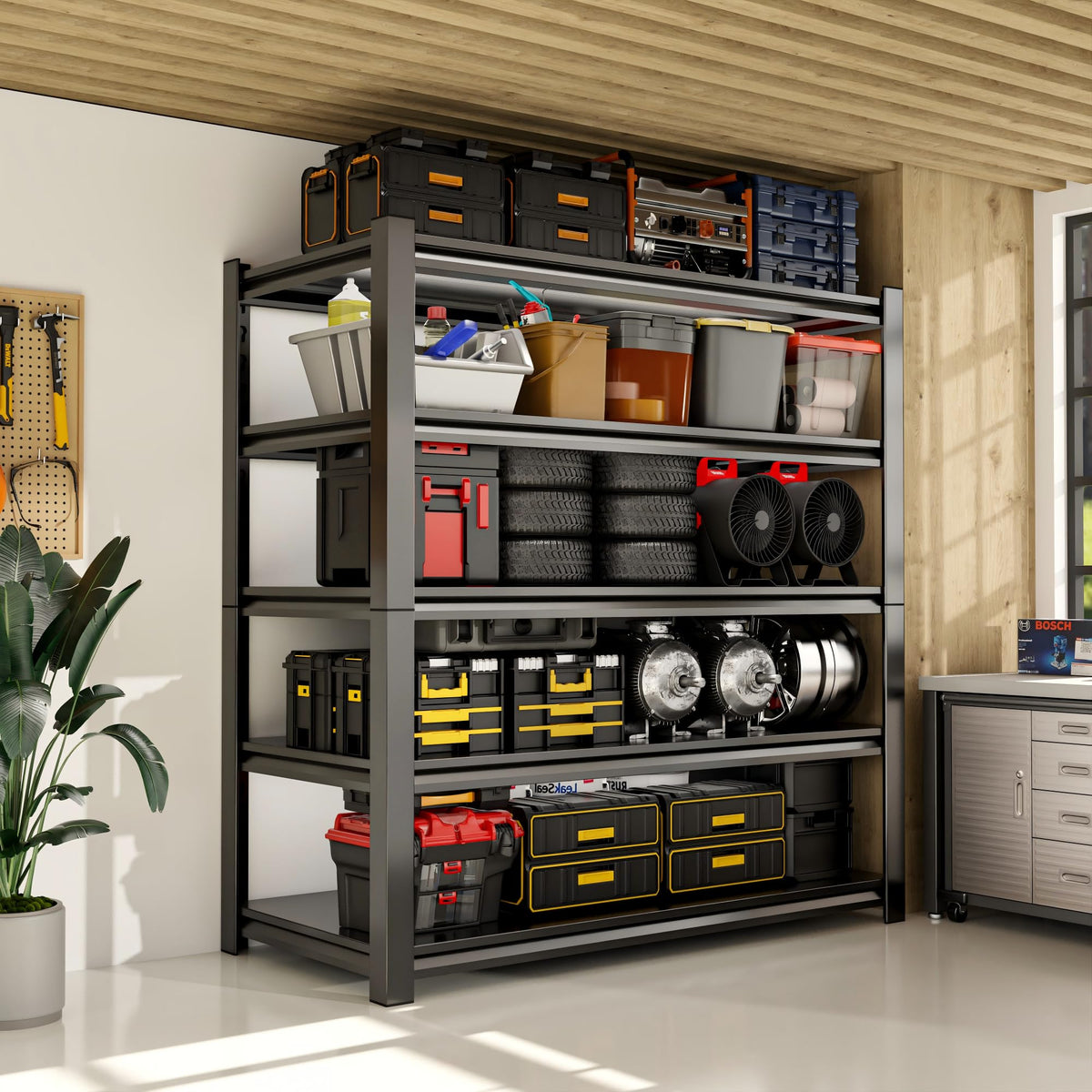 Welfiya 72" H Garage Shelving,5-Tier Heavy Duty Shelving Unit,3000LBS Adjustable Metal Storage Shelves,Storage Rack Units for Industrie,Shed,Warehouse,Basement,Black,47.3" W x 23.6" D x 72" H