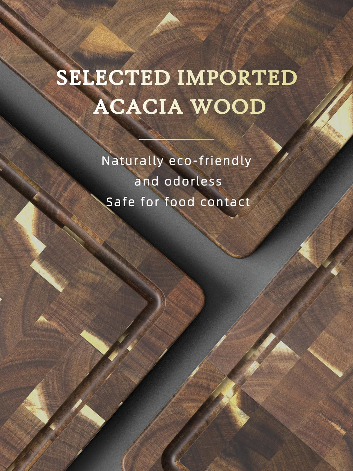 HOSHANHO 3 Packs Acacia Wood Cutting Board Set, Extra Large Cutting Boards for Kitchen Meal Prep, Durable Chopping Board with Built-in Ergonomic Handles & Deep Juice Grooves