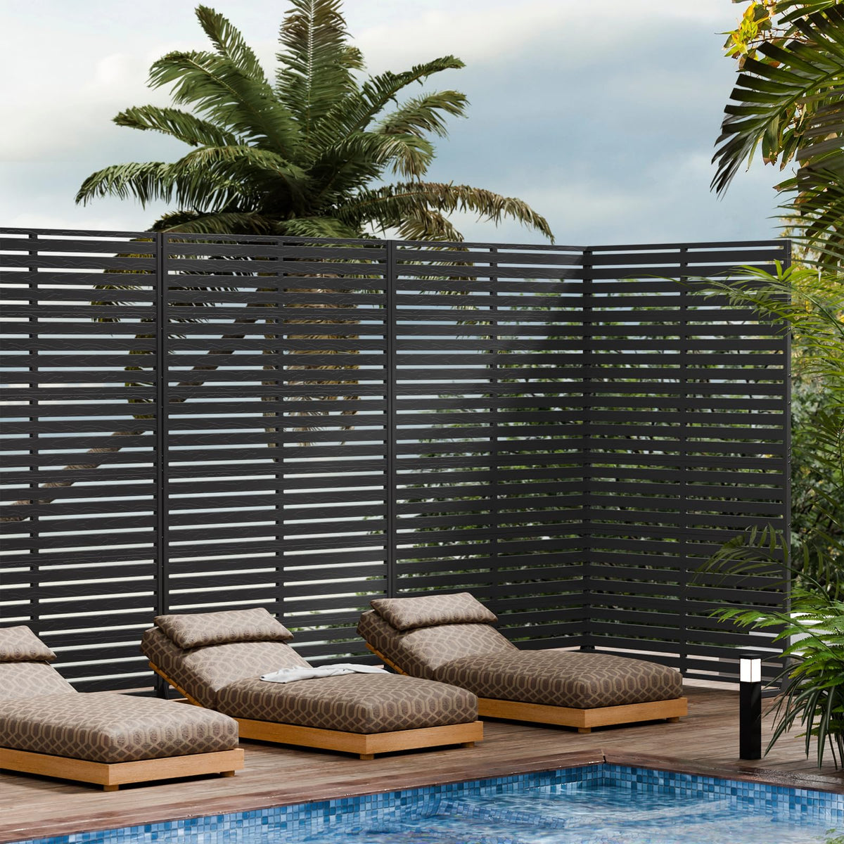 Trygoal Outdoor Privacy Screen 72" H×47" W HDPE Freestanding Decorative Privacy Panel Fence with Stand 6 Panel, Air Conditioner Fence Panels, Privacy Screen for Patio Backyard,Balcony, Pool
