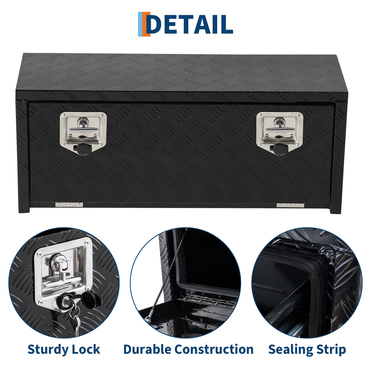 EliteEdge Heavy Duty Aluminum Diamond Plate Tool Box Chest Box Pick Up Truck Bed RV Trailer Toolbox Storage Lockable Organizer with Lock Keys