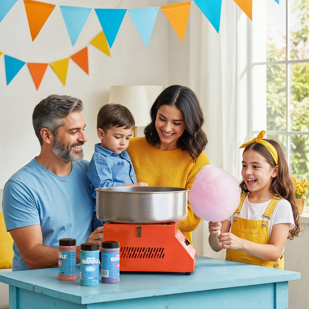 Wumple Cotton Candy Machine - 1000W Commercial-Grade Electric Cotton Candy Maker - 3-Minute Heat-Up - Stainless Steel Bowl - for Parties, Carnivals & Home Use - Blue