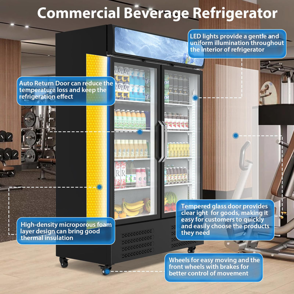 Garvee Commercial Refrigerator - Large Capacity Glass Door Merchandiser with LED Display, 36.3 Cu.Ft Upright Fridge for Business & Commercial Use, Black