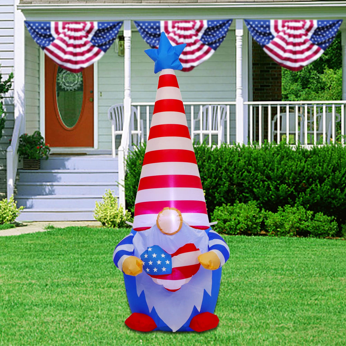 Juegoal Patriotic Independence Day Inflatable, 4FT Blow Up Gnome, 4th of July Outdoor American Uncle Sam, Lighted Tomte Elf with Top Hat for Lawn Yard Home Veterans Day Celebration Garden Decor
