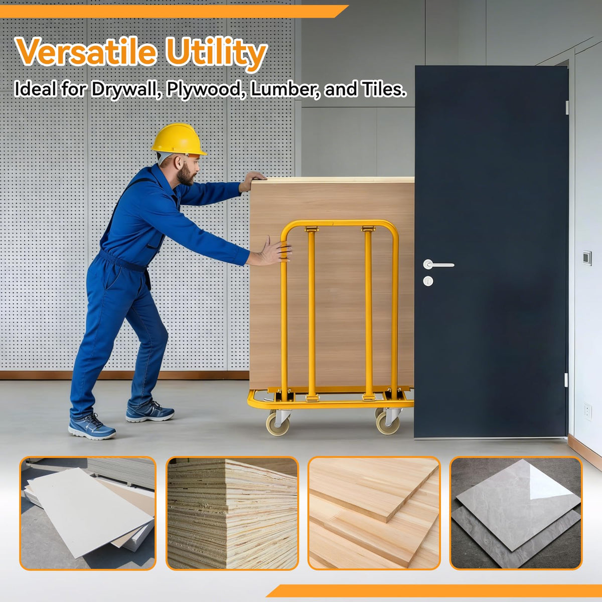 FULUPET Heavy Duty Drywall Sheet Cart, 3000 lbs Capacity Professional Panel Dolly,45.6"x 21.5" Deck and Industrial Swivel Casters, Rolling Wallboard and Plywood Trolley for Construction, Warehouse