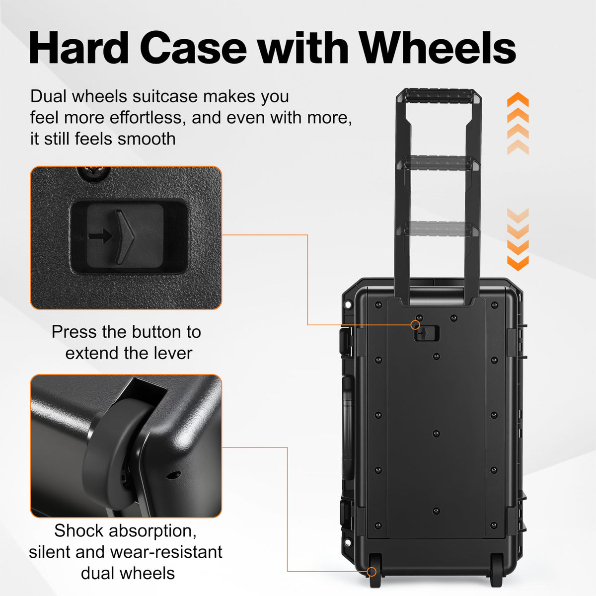 STARTRC VCR Rolling Camera Case 22.7" Waterproof Travel Drone Photo Kit Hard Case with Padded Dividers and Wheels Dustproof/Impact Resistant,Allowed on Board 22.7” x13.8” x 8.07” Black