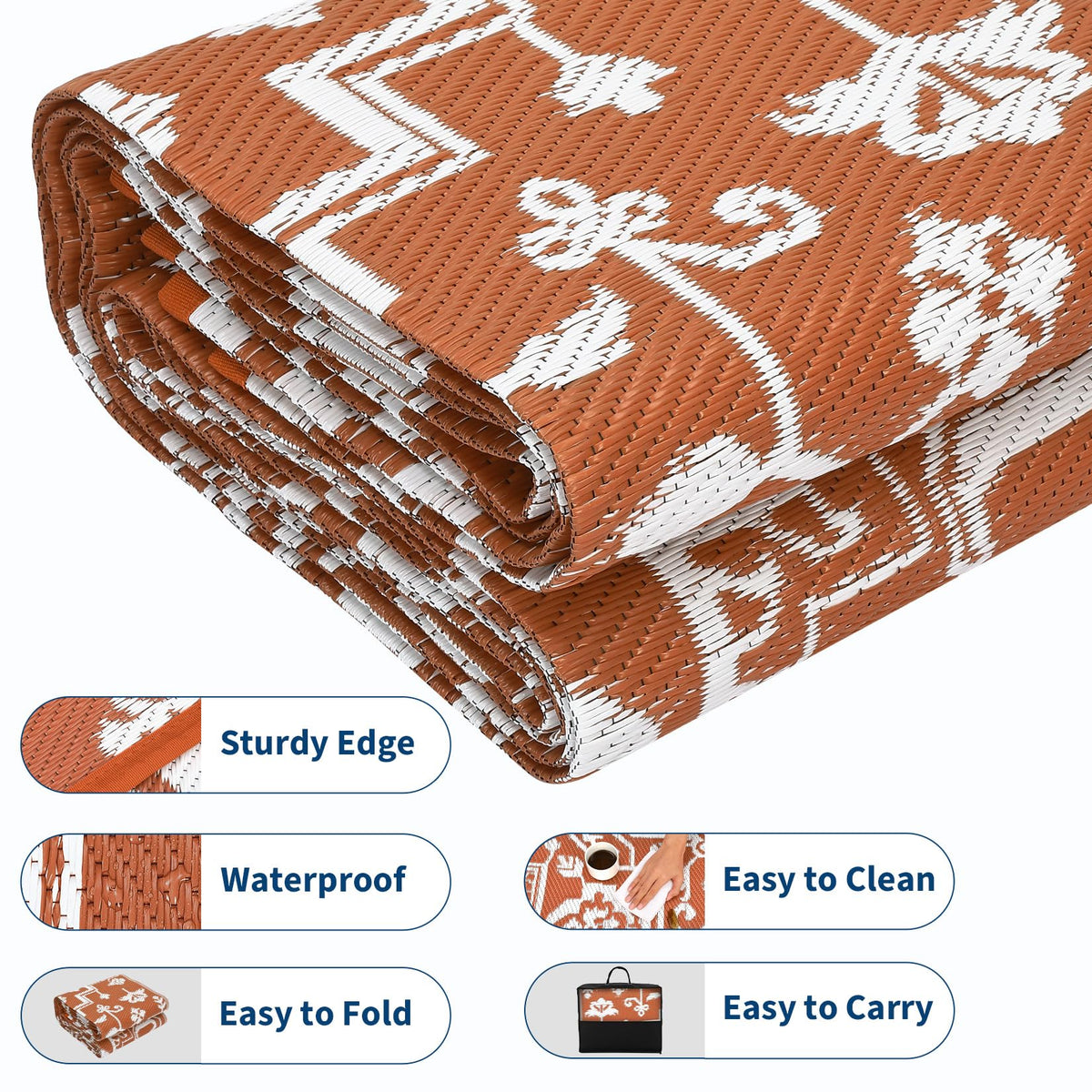 GlowSol Large 9x18 Outdoor Rug for Patios Waterproof Clearance Reversible Patio Mat Plastic Straw Rug RV Camping Mat Outside Carpet for Camping RV,Porch,Deck,Balcony,Camper,Backyard,Beach,Orange