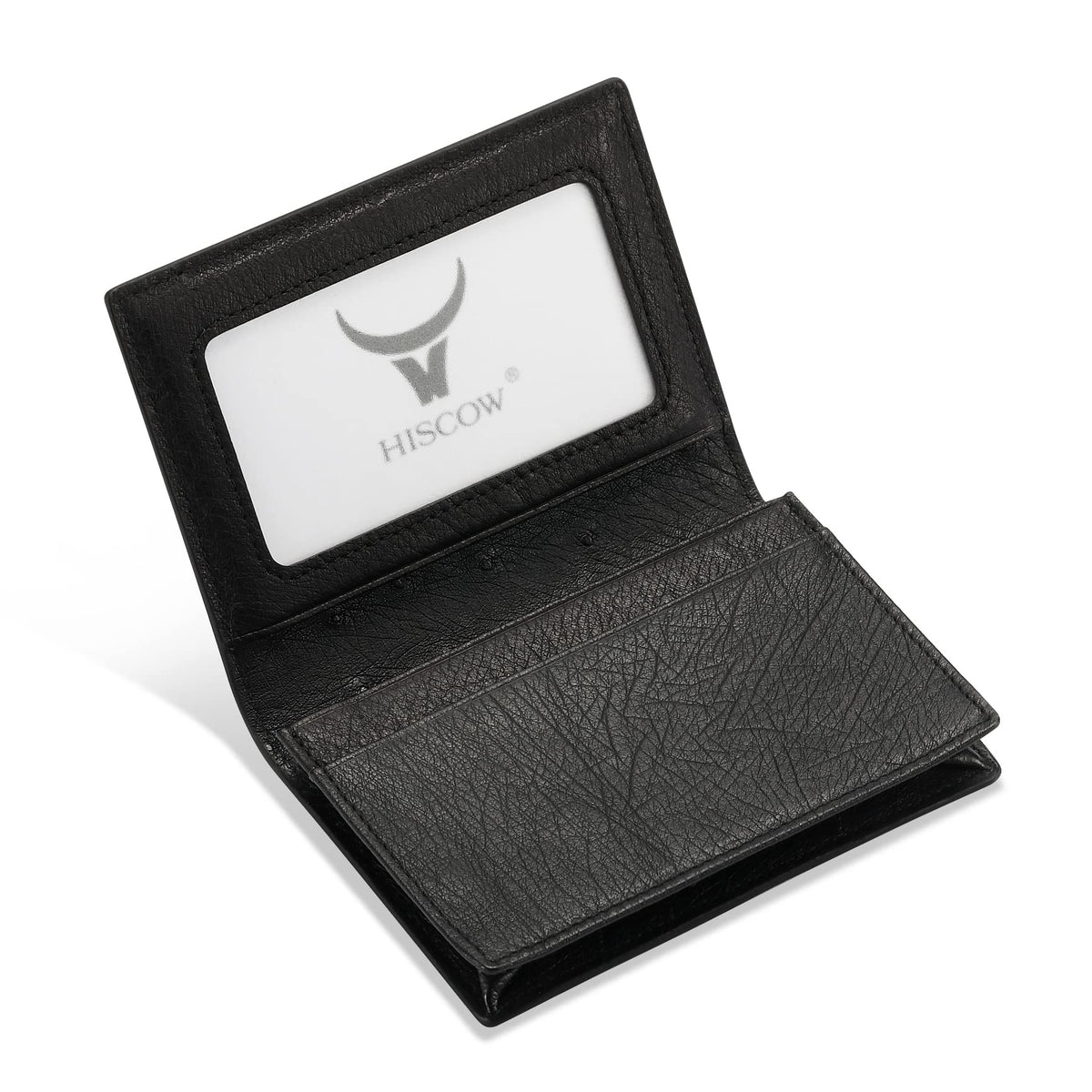 HISCOW Leather Business Card Case Holder for Men & Women, Italian Calfskin (Ostrich Black)