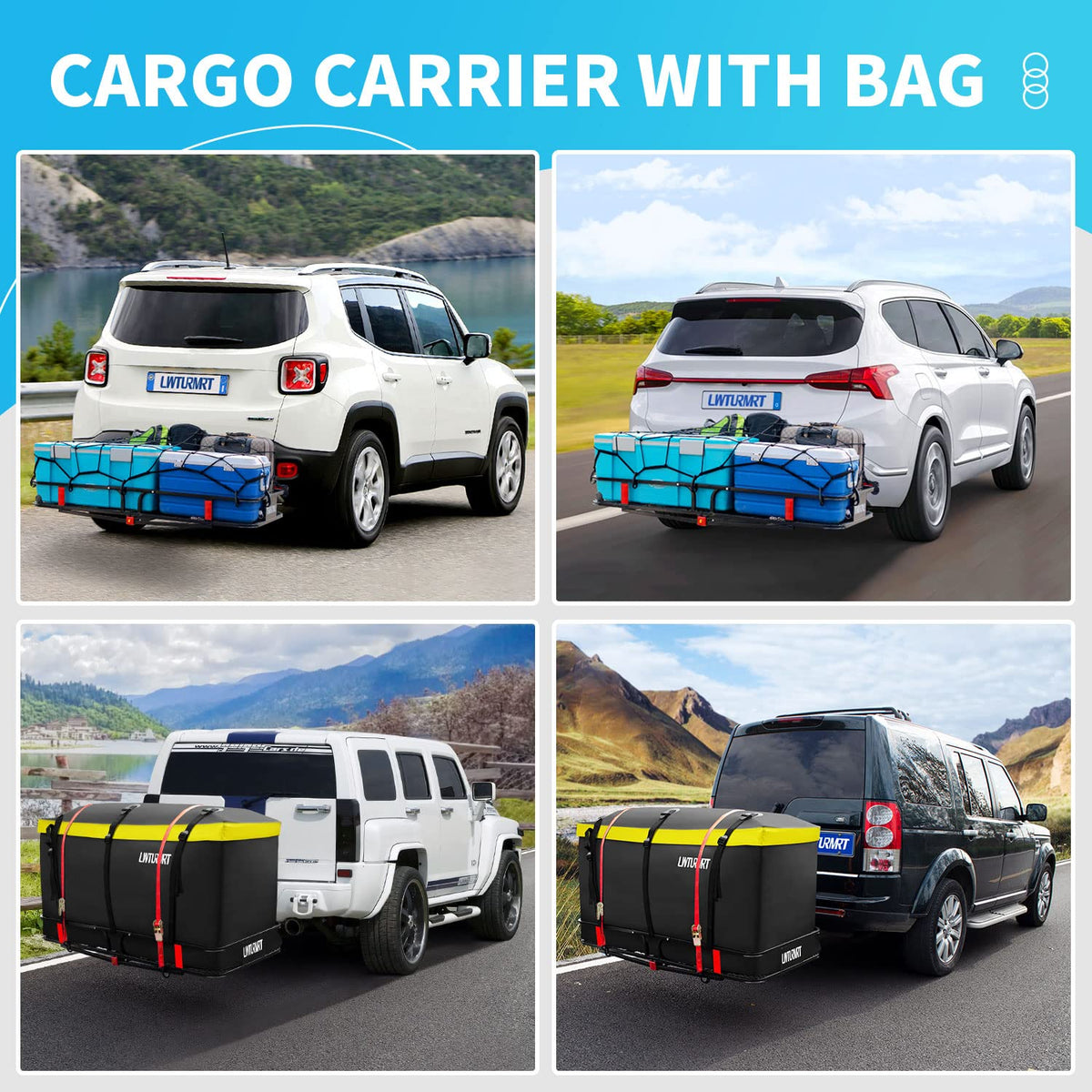 LWTURMRT 60"X21"X6" Hitch Cargo Carrier and Receiver Hitch Cargo Rack with Waterproof Cargo Bag(58"X20"X24"),Carrier Cargo Used Rust Resistant Baking Paint and Alloy Steel Material