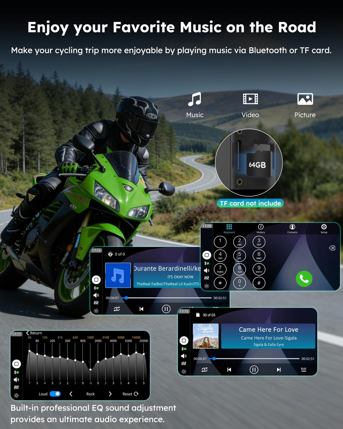 Carpuride Motorcycle Carplay with Type-C Port & TPMS, 6.25" Wireless Car Play & Android Auto GPS Navigation Moto Screen with Wired Controller, IP67 Waterproof, OTA, Dual Bluetooth, Intercom,Play Music