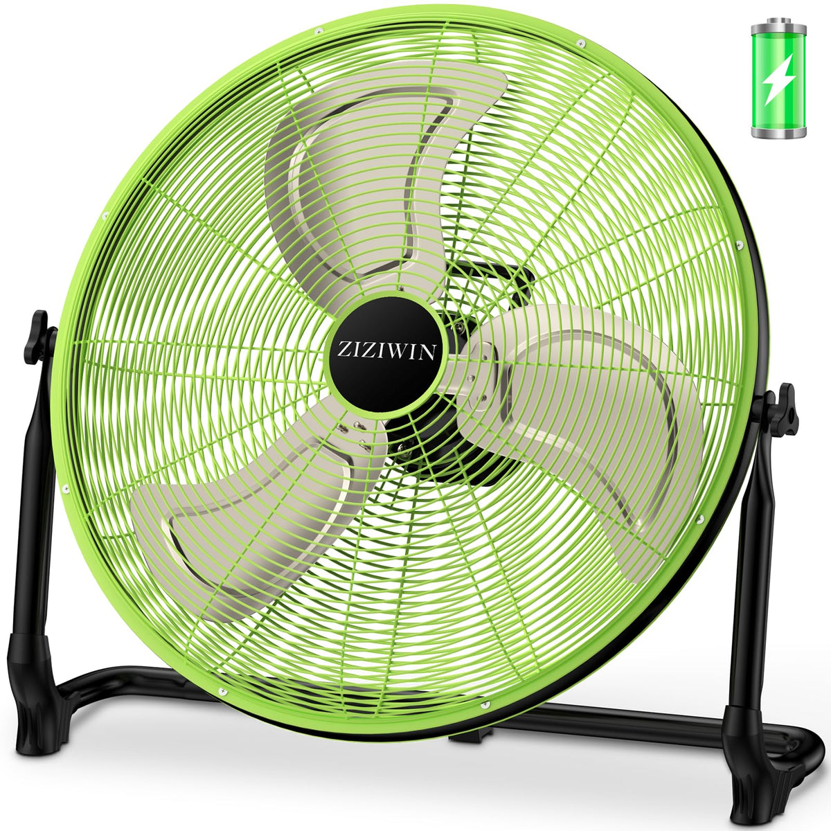 ZIZIWIN 20'' Large Battery Fan, Portable Cordless Camping Fan, Rechargeable Battery Floor Fans, 360° Tilt, Wireless, USB Output, for Home Office Gazebo Greenhouse Outside Gym
