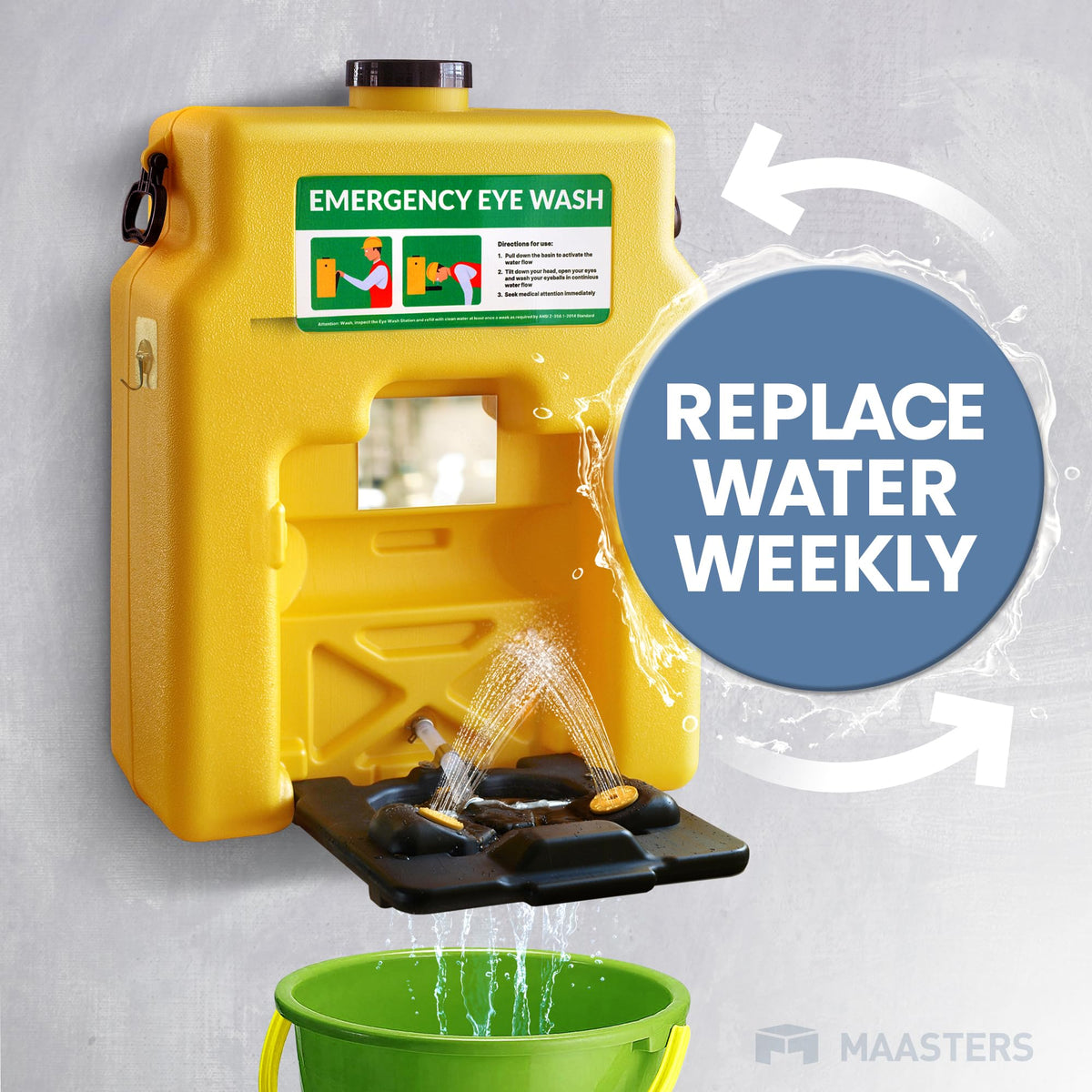 MAASTERS 14 Gallon Portable Eye Wash Station, Wall Mount Eyewash Station OSHA-Compliant, Emergency Eye Wash Station with Mirror & Dual Spray