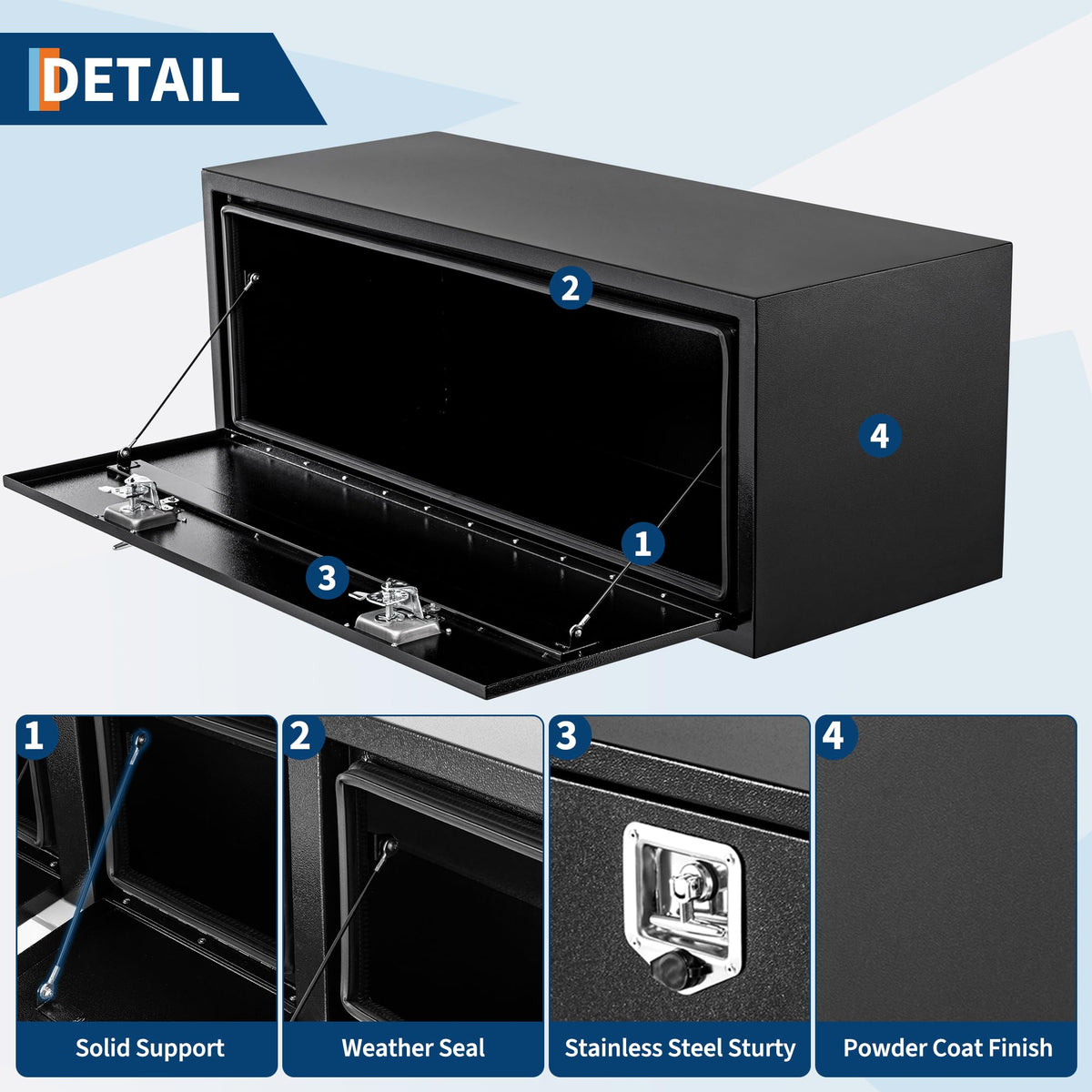 Black Steel Underbody Truck Box,60"×18"×18" Pickup Storage Box, Heavy Duty Diamond Plate Tool Box with Lock and Keys, Waterproof Trailer Storage Box with T-Handle Latch for Truck, Van, Trailer