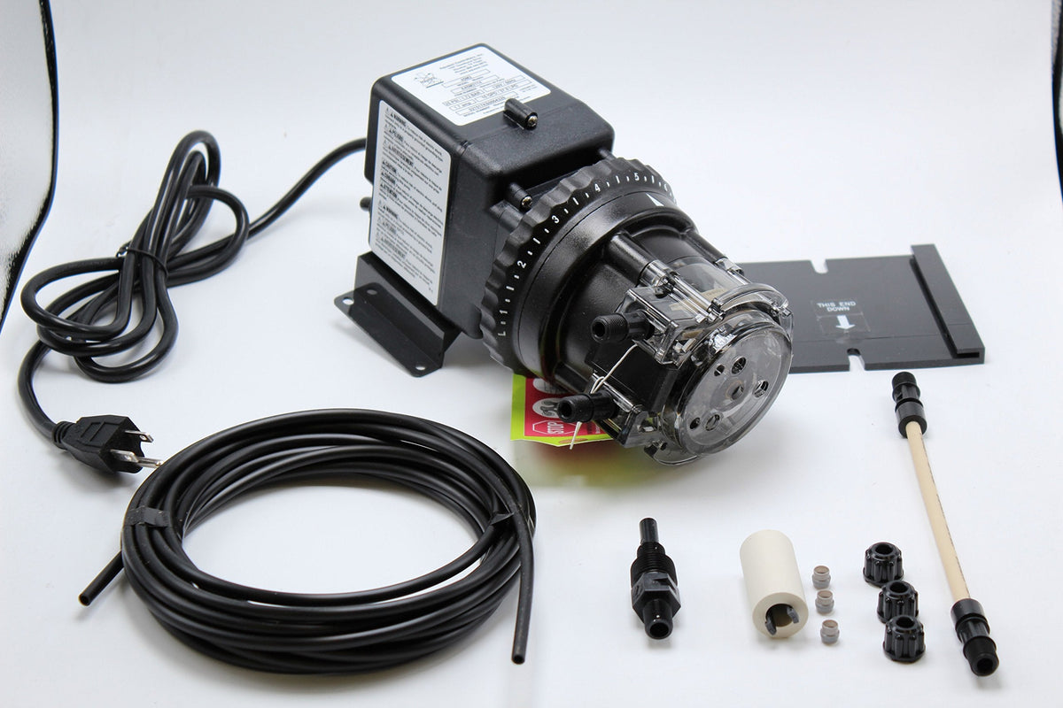 Stenner 85MJH2A2S Peristaltic Adjustable-Head Chemical Injection Pump, 0.8–17 GPD, 100 PSI, 120V, Polycarbonate, Black