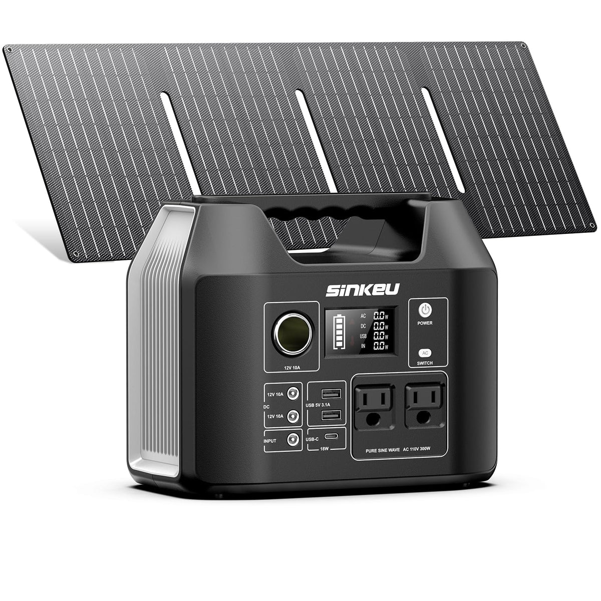 SinKeu Solar Generator with Panels Included - 300W Portable Power Station with 40W Solar Panel,256Wh (80000mAh) LiFePO4 Battery with USB DC AC Outlets for Home, Laptop, RV, Hurricane, Camping