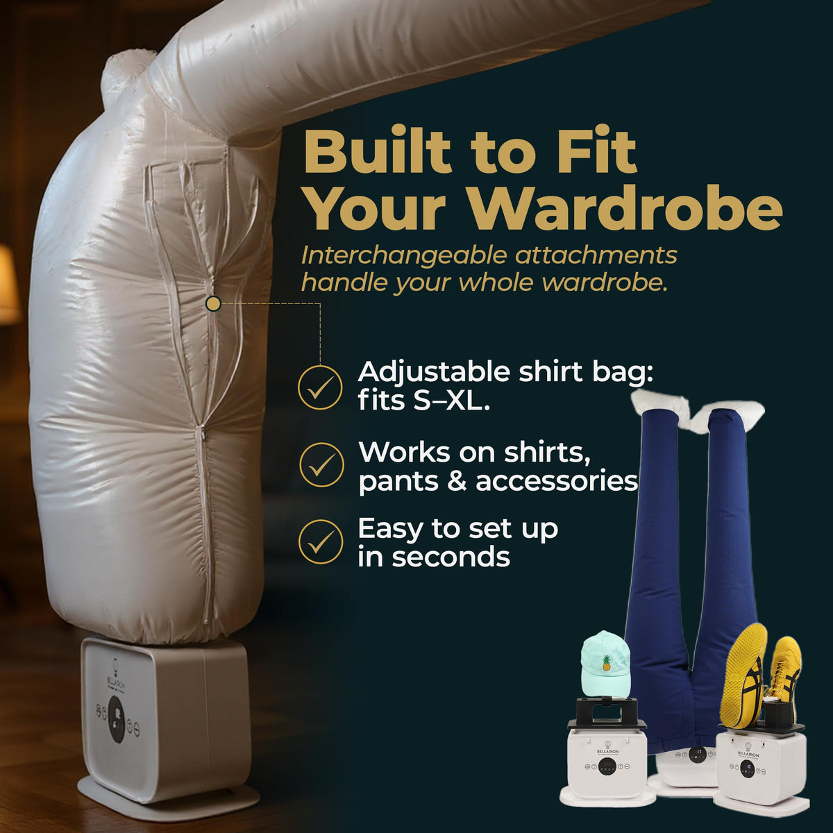 Bellairon - Original Automatic Hot Air Garment Dryer & Iron – Hands-Free Wrinkle Remover for Shirts & Pants, Designed for Reliable Everyday Use