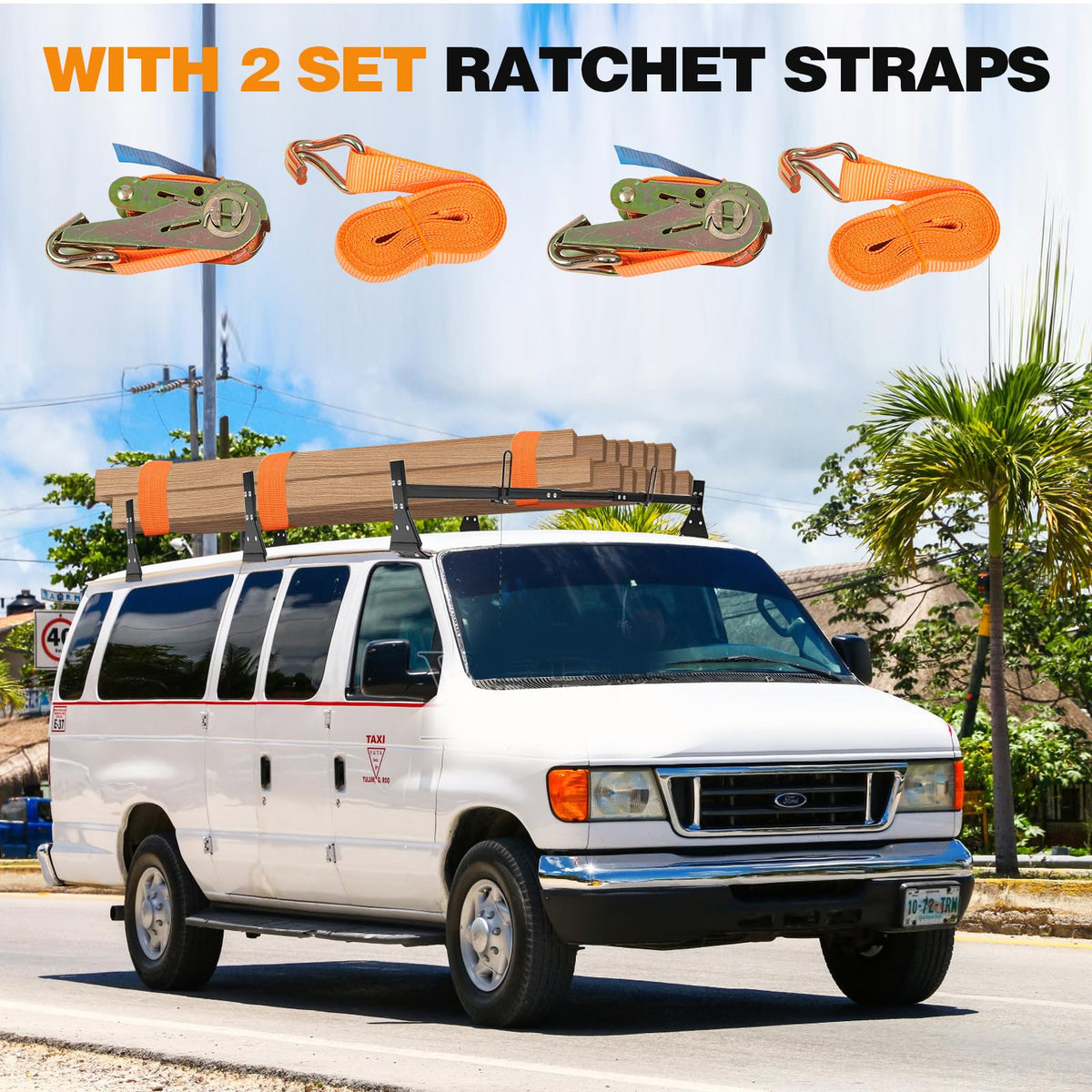 Colinktool Adjustable Van Ladder Roof Racks, Universal Roof Ladder Rack, Fit Chevy Express Fullsize Van 1996-Up,Suitable for Vans with Rain Gutter-3Pack Load Capatity 800LBs