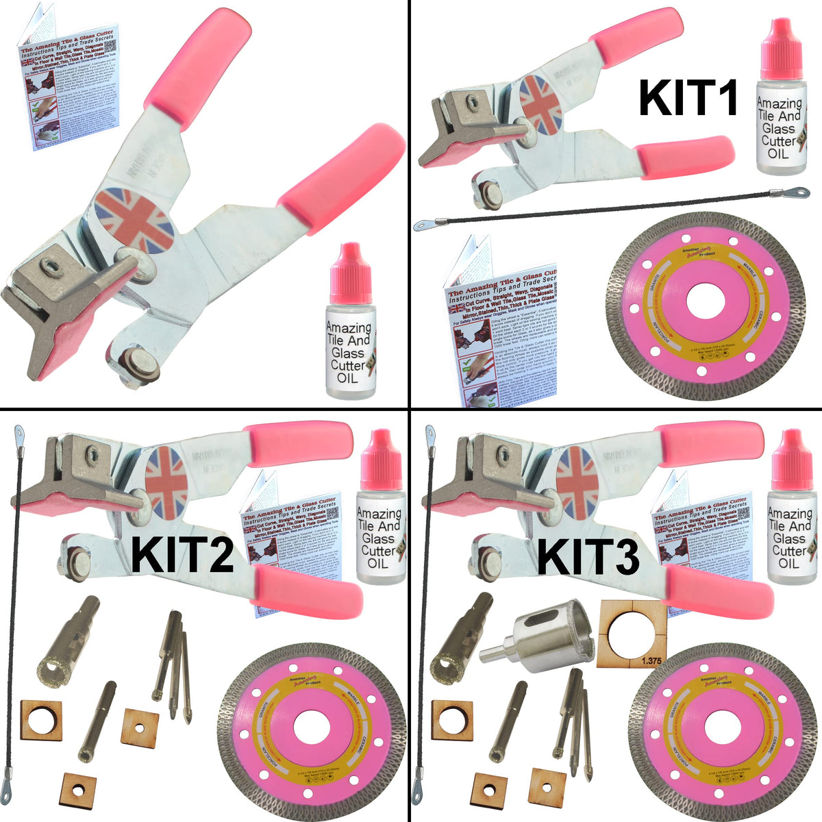 Tile Cutters for Ceramic Tiles Kit 4 Left Handed Tile Drills Hole Saw for Pipes Saw Blade for Notches Grinder Tile Saw Cutting Out Sockets Tile File for Trimming Edges Grout Rake for Cleaning Grout