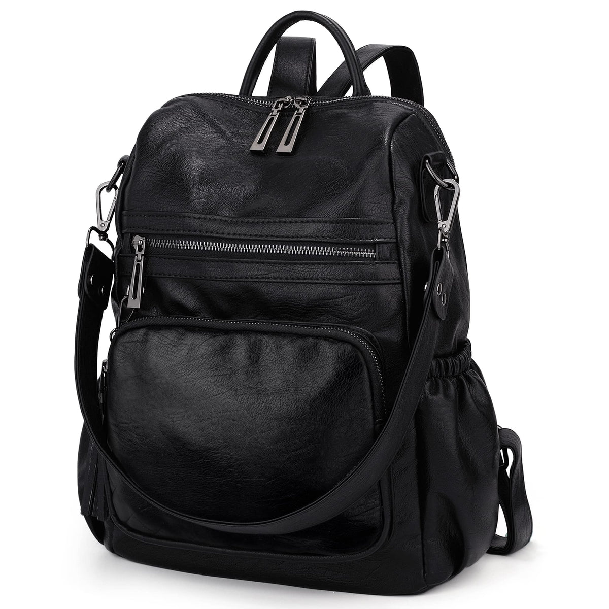 UTO Women Backpack Purse Leather Vegan Ladies Fashion Designer Rucksack Convertible Travel Shoulder Bag with Tassel Black