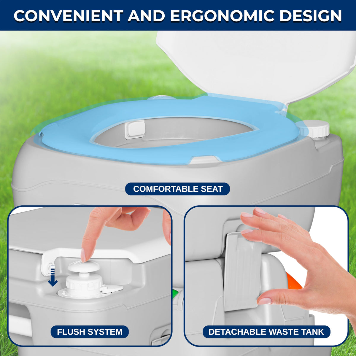 SereneLife 5.8 Gal Portable Camping Toilet For Adults, 100+ Flushes Porta Potty Camp Toilet with Detachable Waste Tank, Level Indicator, Carry Bag, Suitable for Camping, Hiking, and Boating