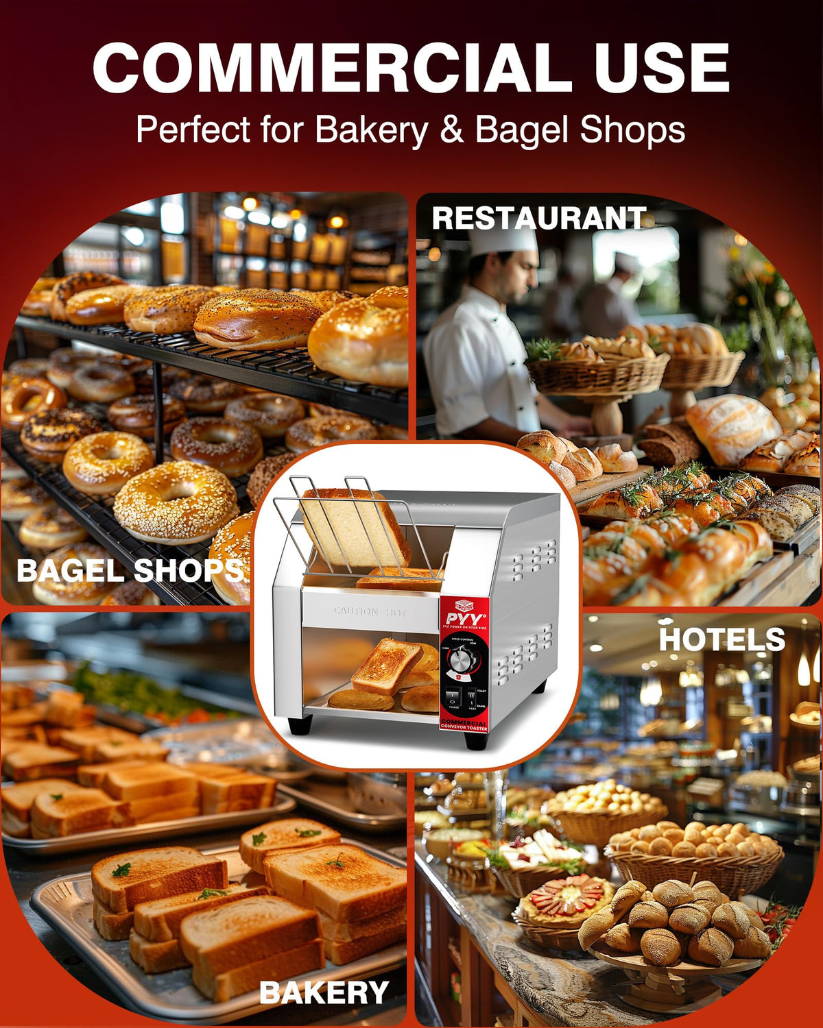 PYY Commercial Conveyor Toaster - 200 Slices/Hour Upgrade Electric Industrial Belt Toasters Heavy Duty Stainless Steel Tostadora Transportadora for Bun Bagel Bread Waffle Restaurant Buffet