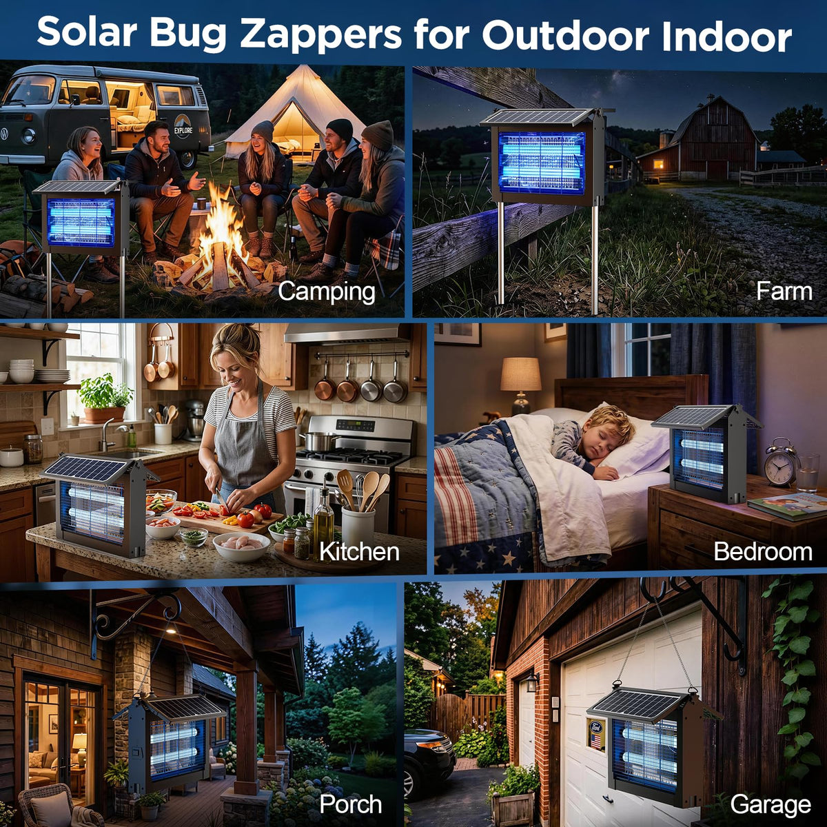 Solar Bug Zapper Outdoor, 4500V Outdoor Mosquito Zapper with Detachable Fold-Down Solar Roof Panel, IPX5 Waterproof Solar Powered Bug Zapper for Patio Yard Garden Backyard Camping, Hanging Stake Use