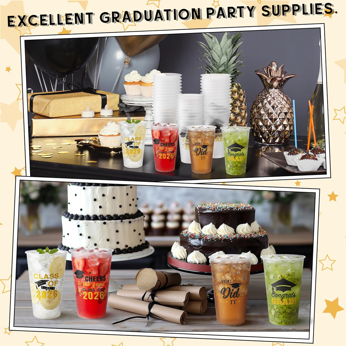 Yungyan 100 Pcs Frosted Graduation Cups 2026 Frosted Plastic Cups 16 oz Disposable Graduation Party Favors Congrats Grad Tableware Decoration for School Supplies
