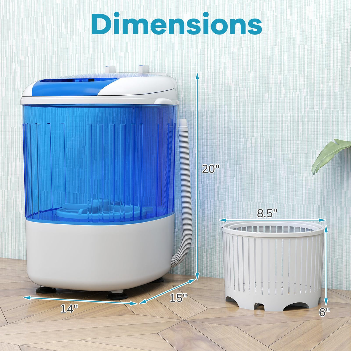Giantex Portable Mini Washing Machine, 5.5 lbs Capacity Small Compact Laundry Washer with Spin Tub & Drain Hose, Semi-automatic Washer Machine for Apartment Dorms RV Home (Blue)