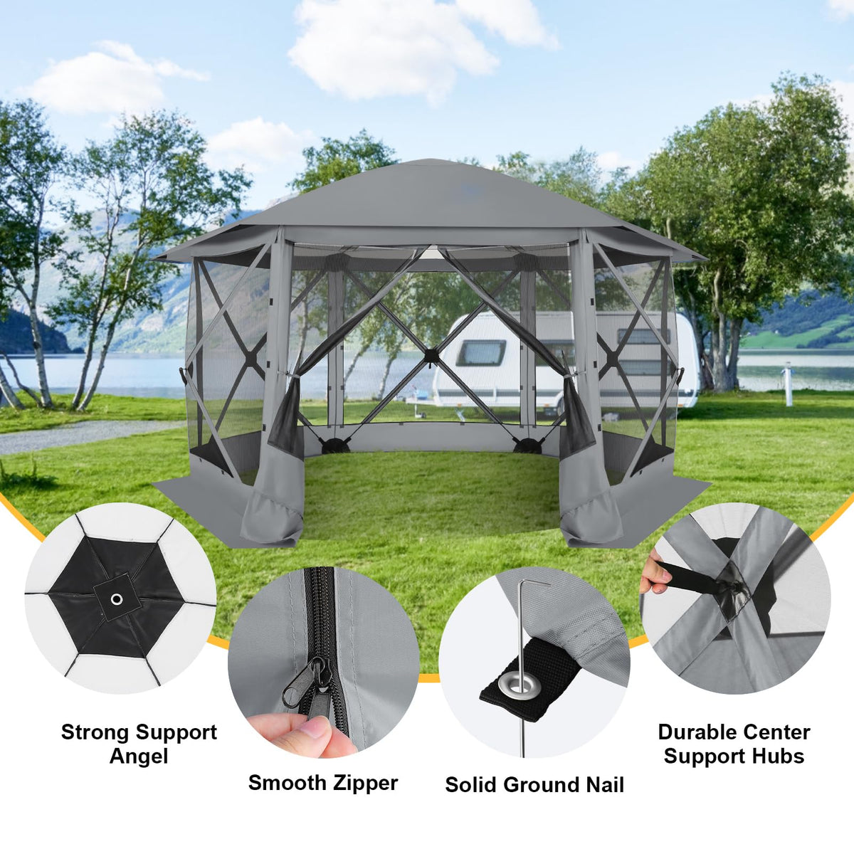 COBIZI 12x12 FT Pop Up Canopy Stargazing Tent, Gazebos On Clearance with Removable Roof, Screened in Gazebo, Screen Tents Portable carpas para Patio for Outdoor Camping,Backyard, Garden,Grey(Pro)