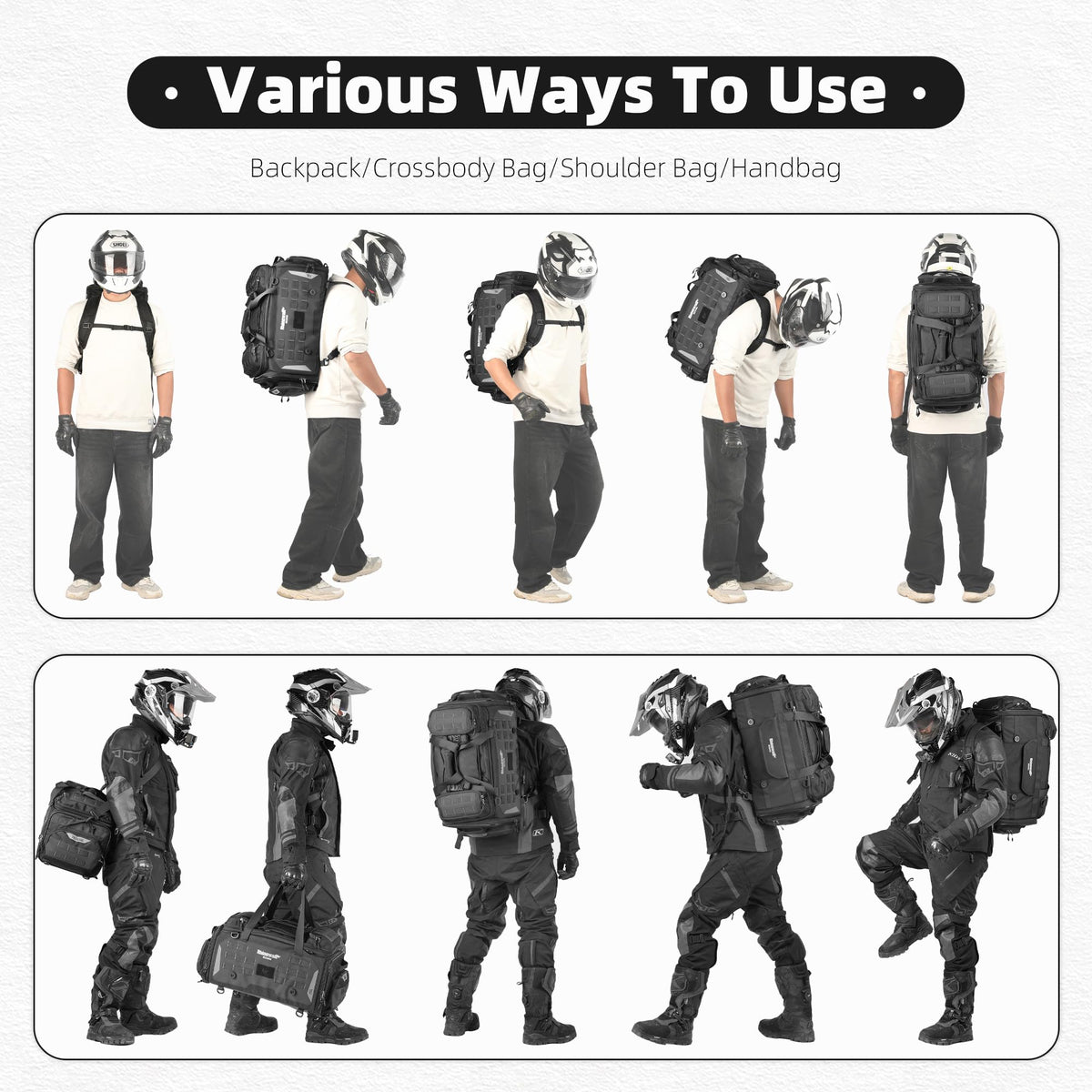 abamita Motorcycle Tail Bag Expandable 50-70L Travel Luggage with Rain Cover Backpack & Molle System-Black