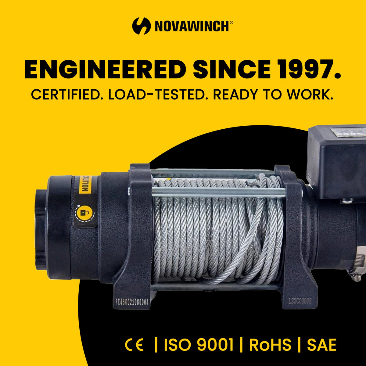 Novawinch Flex 5000 lb Trailer Winch 12V Electric - IP68 Sealed Planetary Gearbox, Wire Rope, Auto Load-Holding Brake, Waterproof Remote - Flatbed, Boat Trailer, Equipment Hauler, Car Hauler, SAE