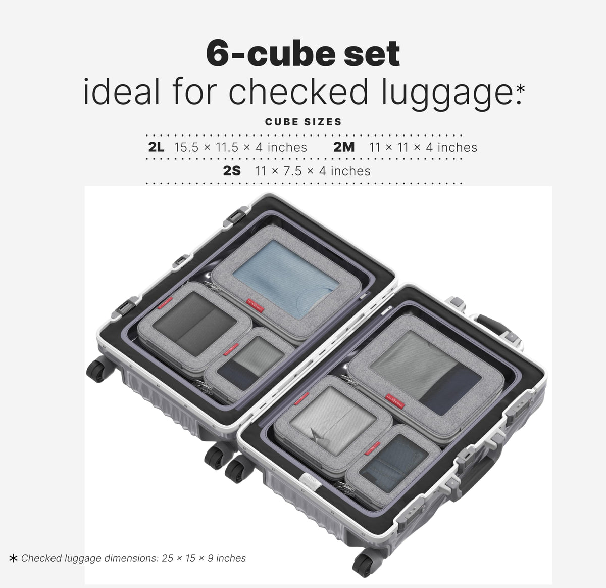 LeanTravel Compression Packing Cubes for Travel Organizers with Double Zipper (12-Pack Grey-Black)