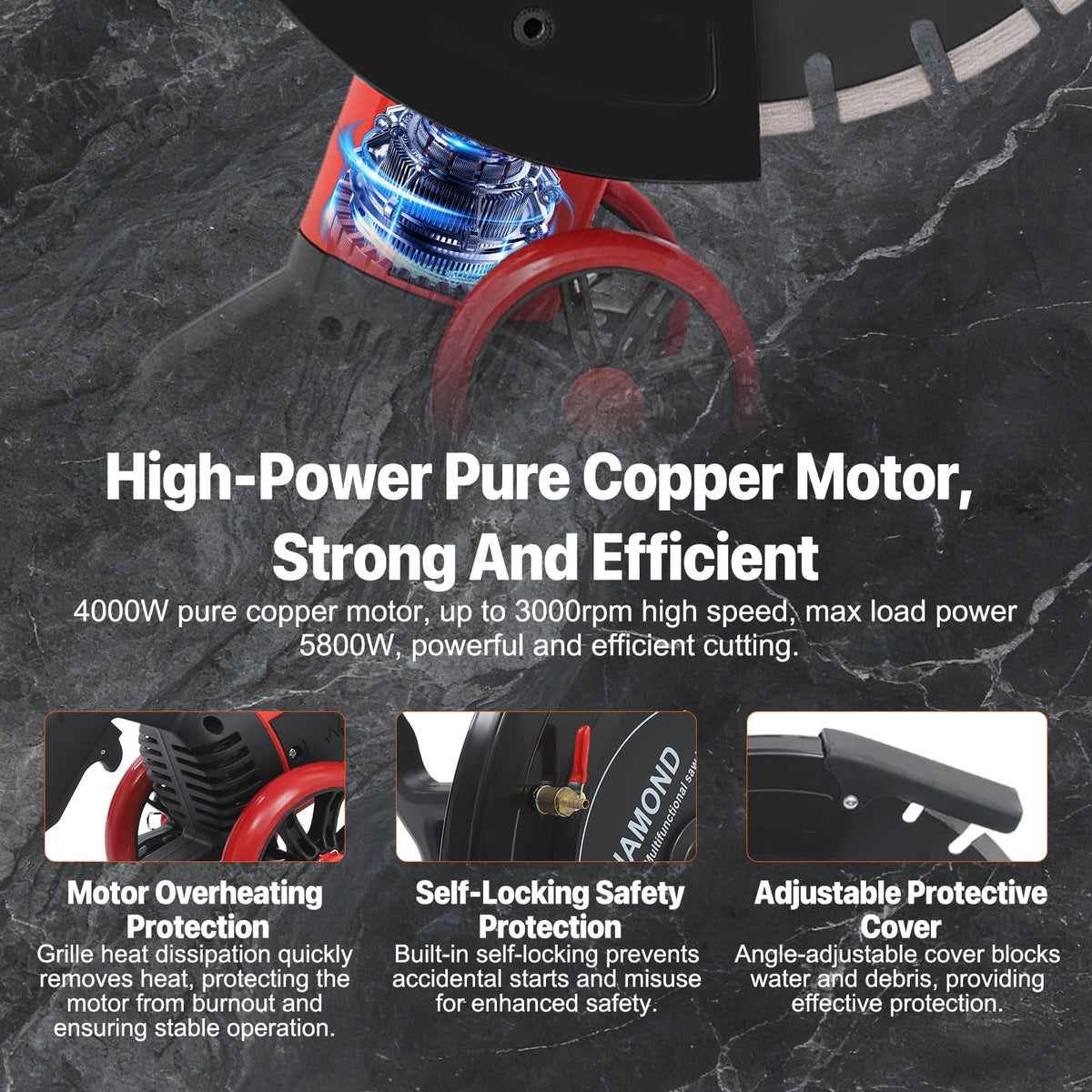 16" Electric Concrete Saw 4000W Wet/Dry Circular Saw with Water Pump and 16.4ft Water Hose Concrete Cutter for Brick Concrete Wall and Granite Max.Cutting Depth: 6.5in