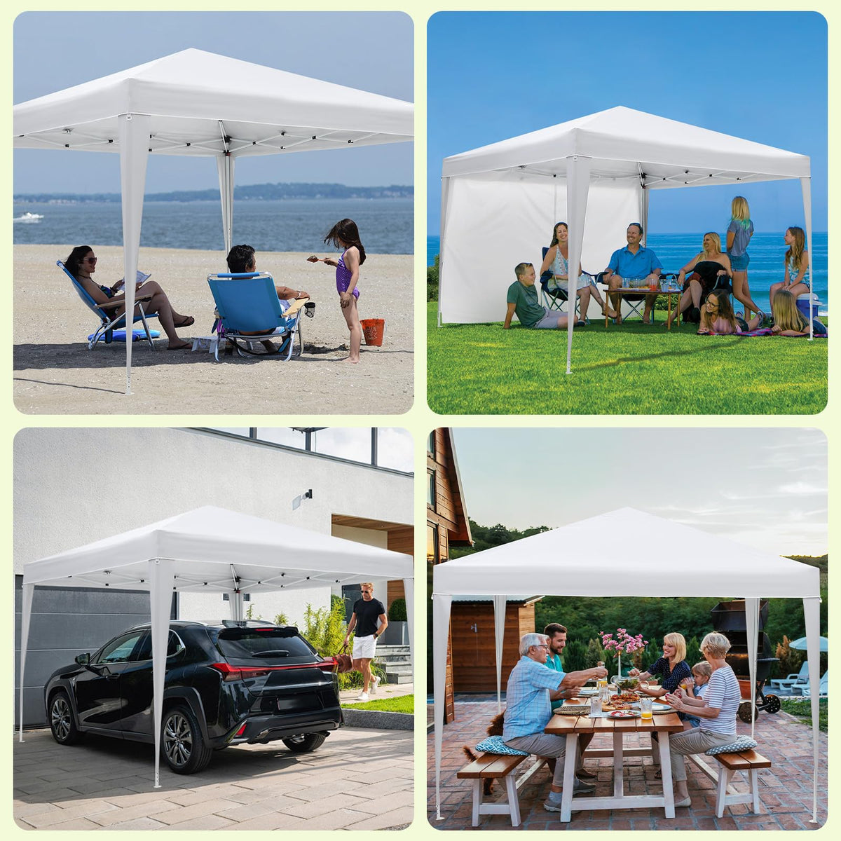 10x10 Pop Up Canopy with 4 Sidewalls, Outdoor Portable Instant Canopy Tent, Waterproof Pop Up Tent, Versatile Gazebo for Camping, Outdoor Parties, Backyard,Beach Activities,White