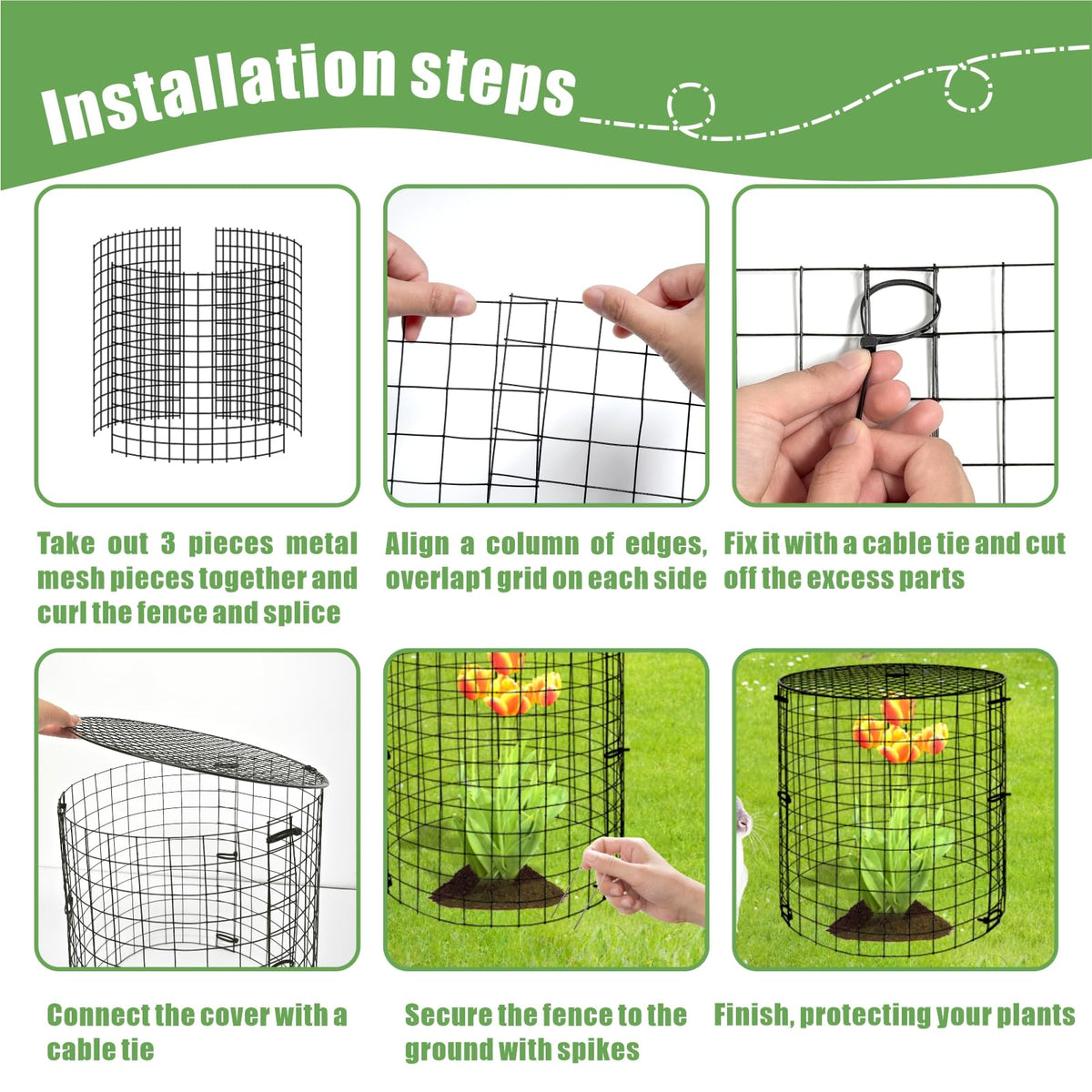 5 Packs Garden Plant Protectors from Animals,Metal Plant Cage Chicken Wire Cloche with Ground Stakes and Nylon Tie,Garden Plant Protectors for Flower Vegetable to Keep Animals Out-11.8"x 12.6"