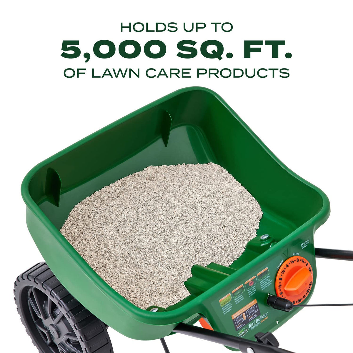 Scotts Turf Builder EdgeGuard Mini Broadcast Spreader - Spreader for Lawn Fertilizer, Weed & Insect Control, Grass Seed, and Ice Melt, Holds Up to 15,000 sq. ft. of Product