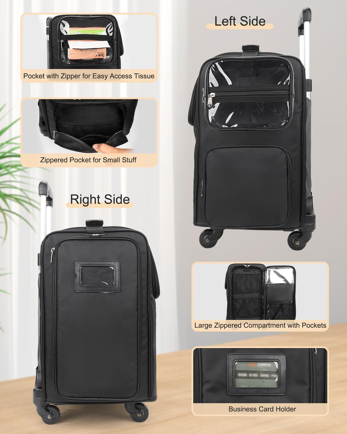 Relavel Rolling Makeup Train Case, Professional Hairstylist Traveling Bag with 4 Wheels & 2 Pouches, Adjustable Dividers, Heat Insulation Full Layer, Portable Cosmetics Storage Organizer Suitcase