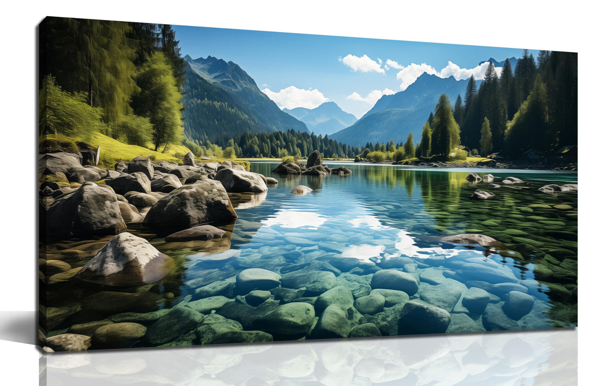 GUGIKA Landscape Wall Art for Living Room, Mountain and Lake Wall-Decor for Bedroom, Natural Scenery Canvas Prints Pictures for Hallway Office, Size 40 x 20 Inches