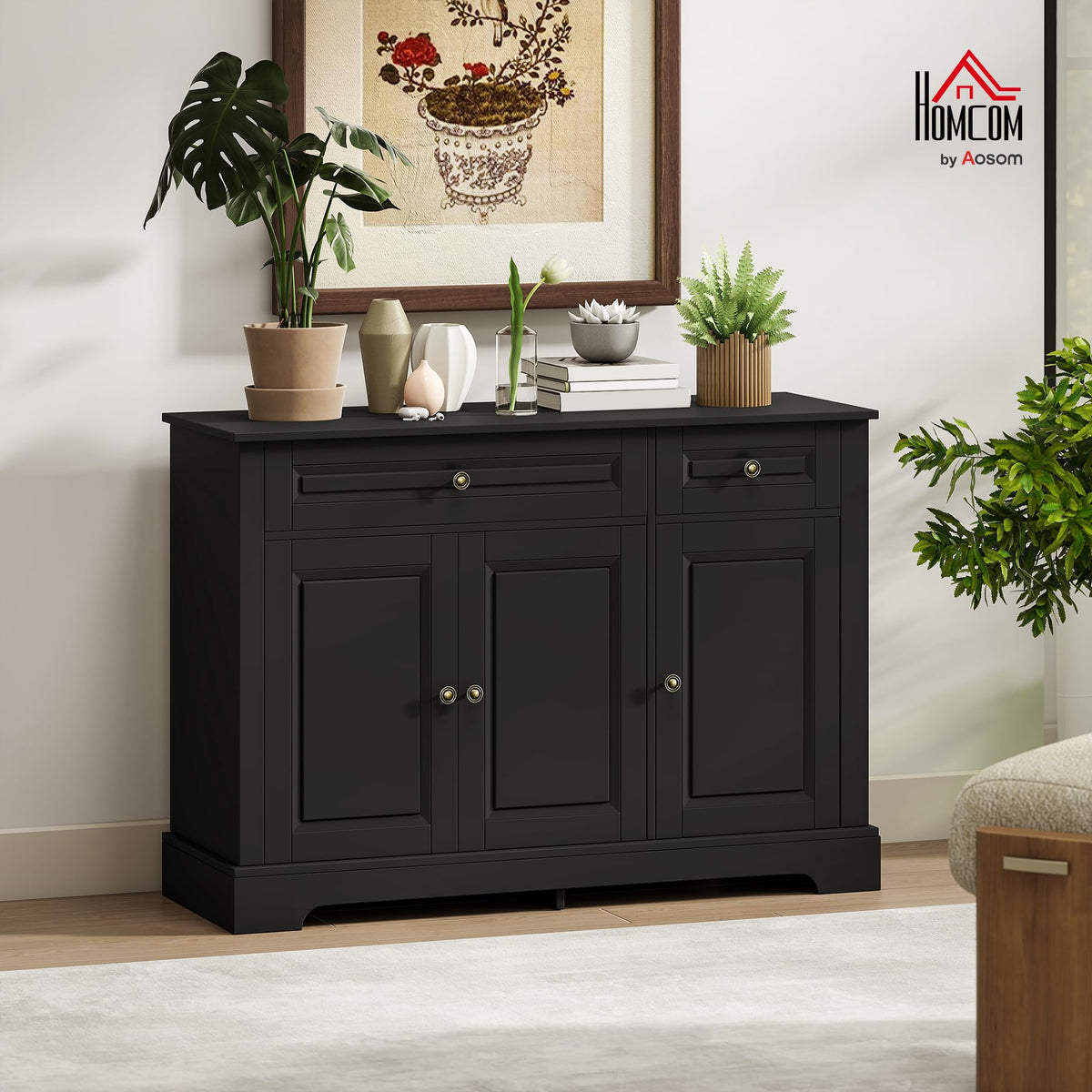HOMCOM Sideboard Buffet Cabinet, Modern Buffet Cabinet with Storage and 2 Drawers, Coffee Bar Station with Adjustable Shelves for Kitchen, Entryway, Black
