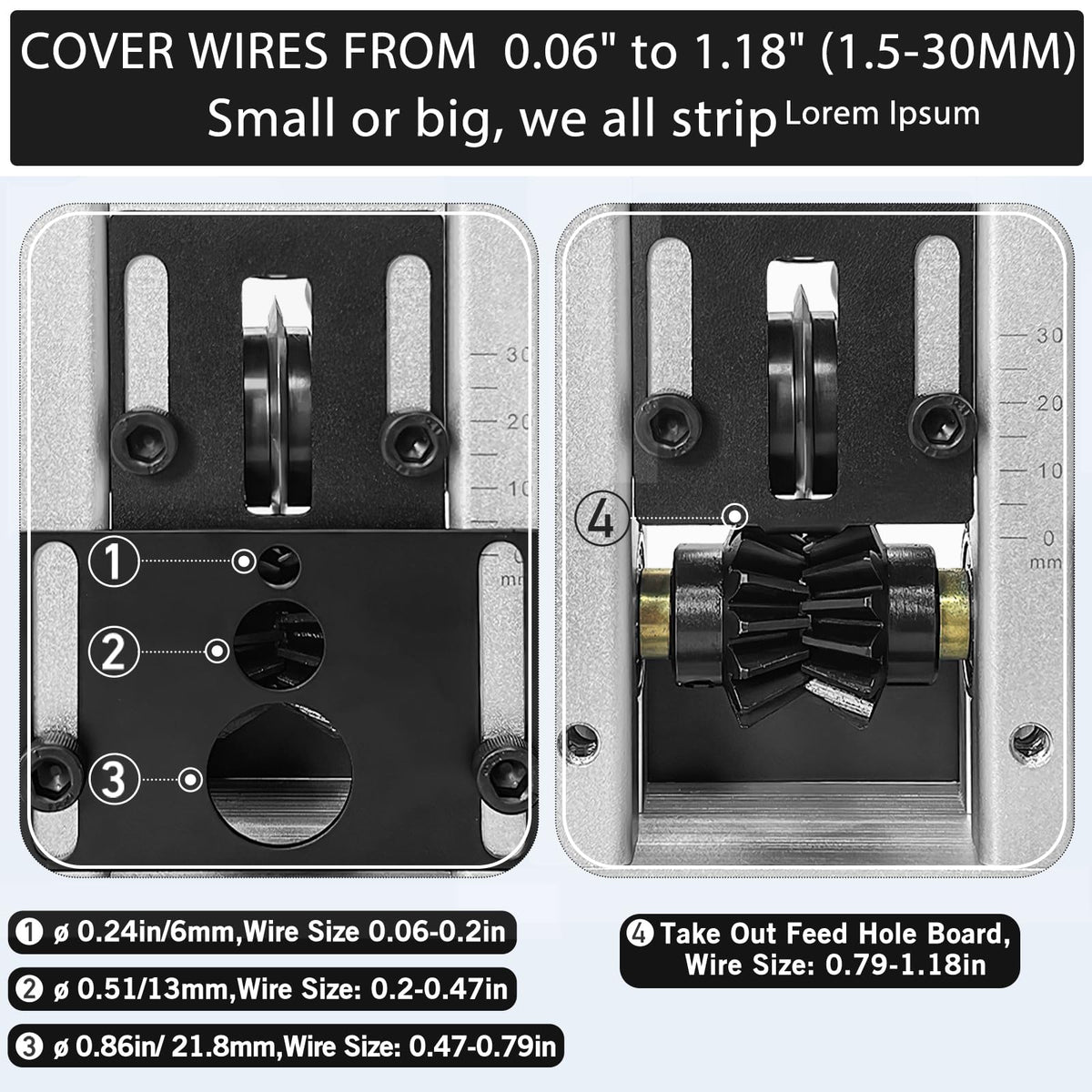 Wire Stripping Machine, 0.06''-1.18'' Automatic Wire Stripping Tool with All Aluminum Frame, Electric Wire Stripper Machine for Recycling Copper Wire