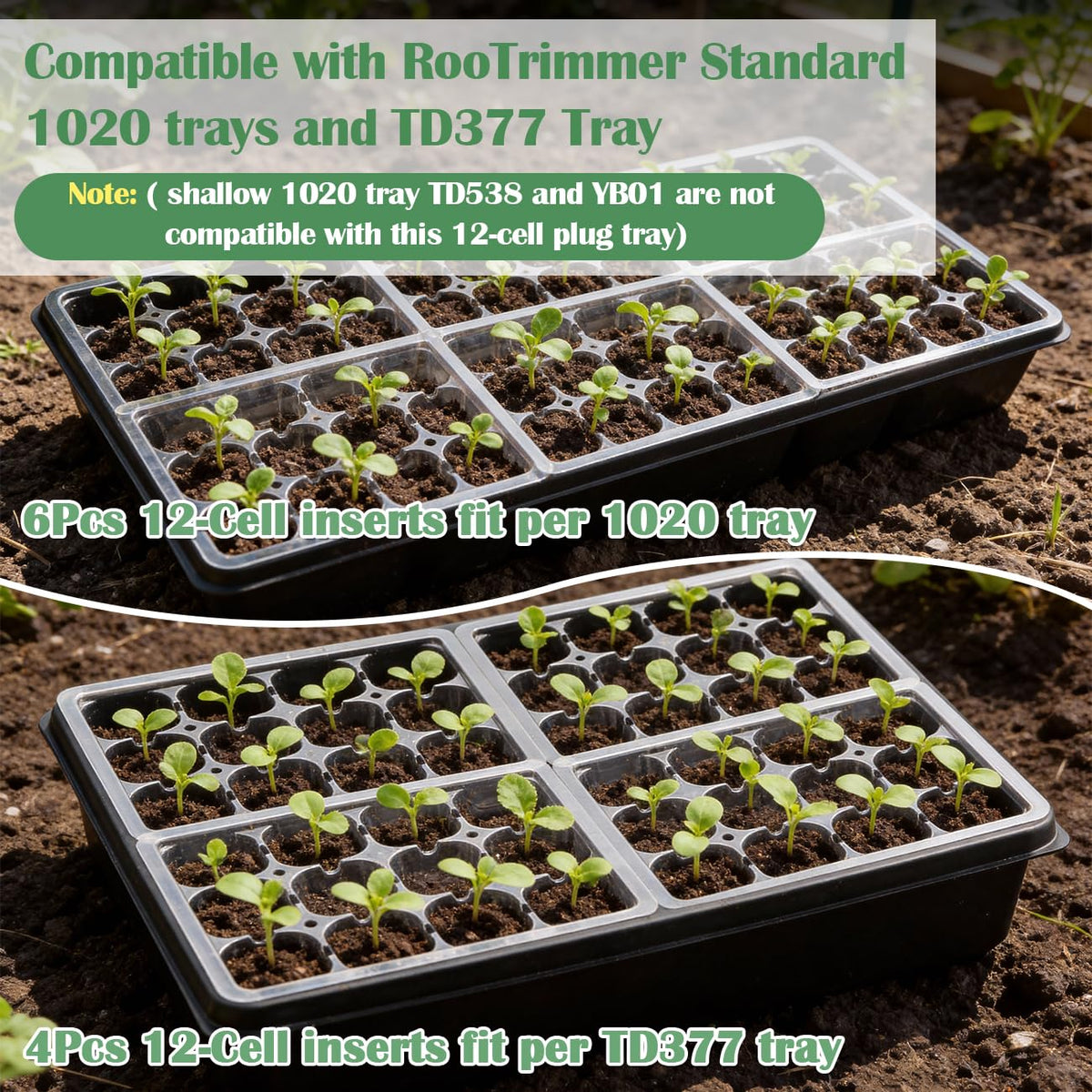 RooTrimmer 60 Pack Reusable 12-Cell Clear Seed Starter Trays - Extra Large Drainage Holes, Easy to Repotted, Clear Transparent Tray for Root Observation, Seed Starting, Fits Standard 1020 Trays
