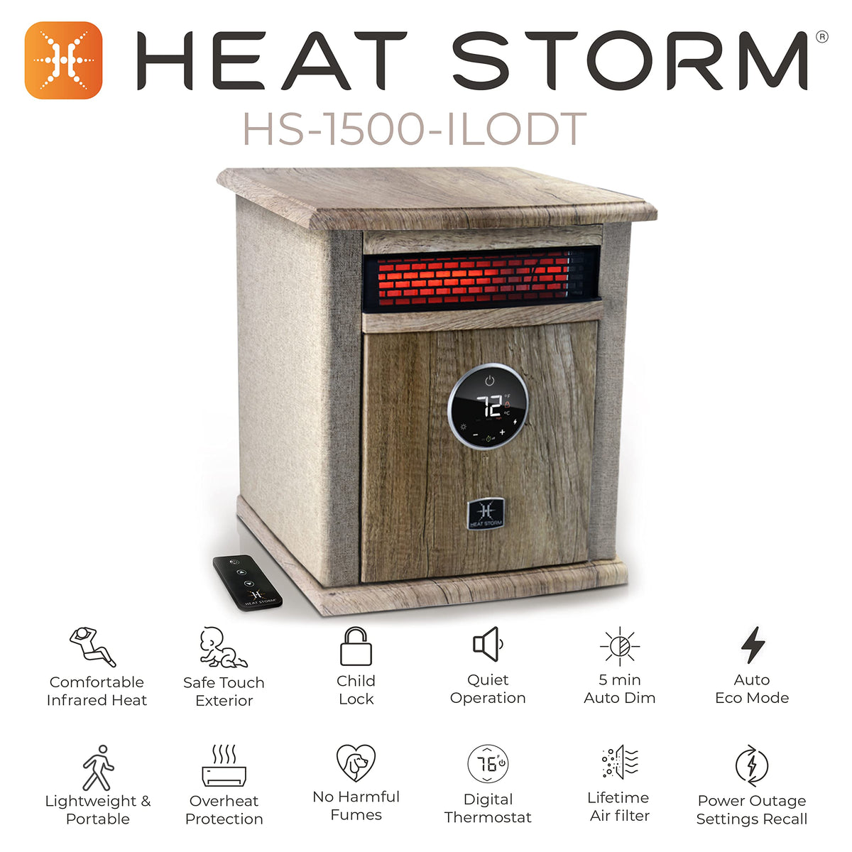 Heat Storm Portable Electric Space Heater, 1500-Watt Cabinet Infrared Quartz Element Heater With Digital Thermostat, Remote Control, washable Filter Modern Design (Beige)