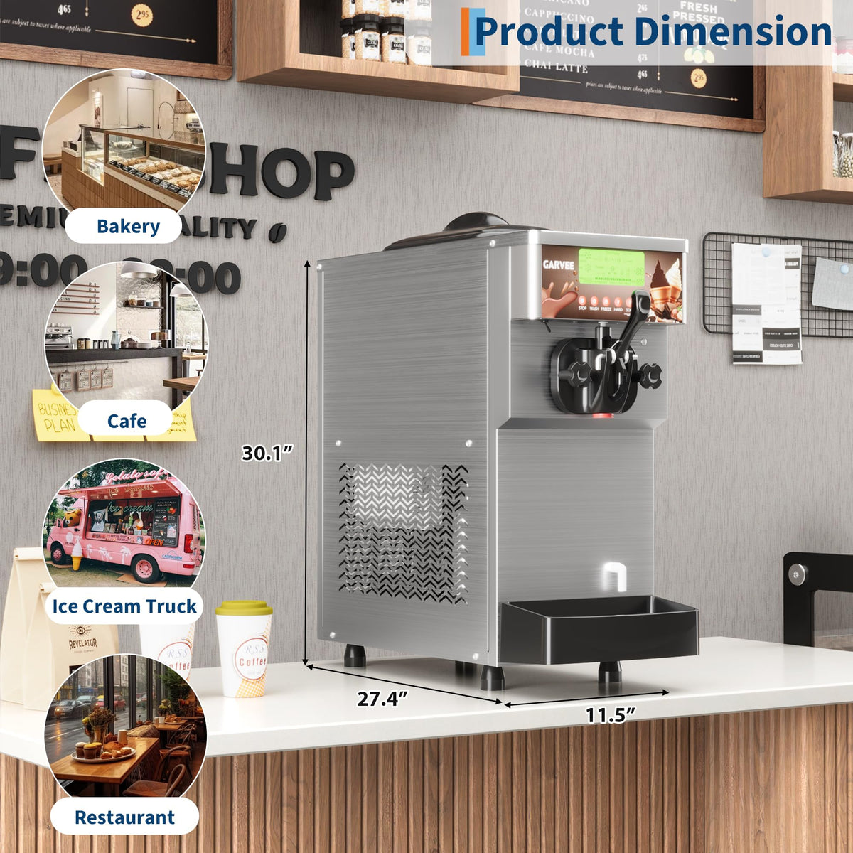 1500W Single Flavor Commercial Soft Ice Cream Maker, 5.3-7.4 Gal/Hr Soft Serve Ice Cream Machine with 5" Display, Easy to Operate, Self Cleaning, High Productivity for Restaurant Snack Bar, 115V