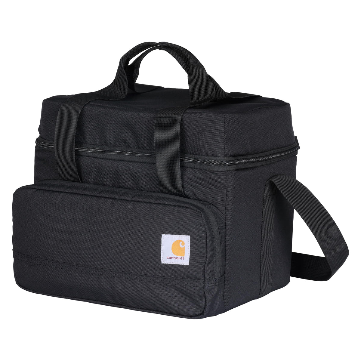 Carhartt Insulated Two Compartment Cooler, Durable Water Repellent Material W/Front Zippered Pocket for Camping, Beach & Travel, 24 Can, Black